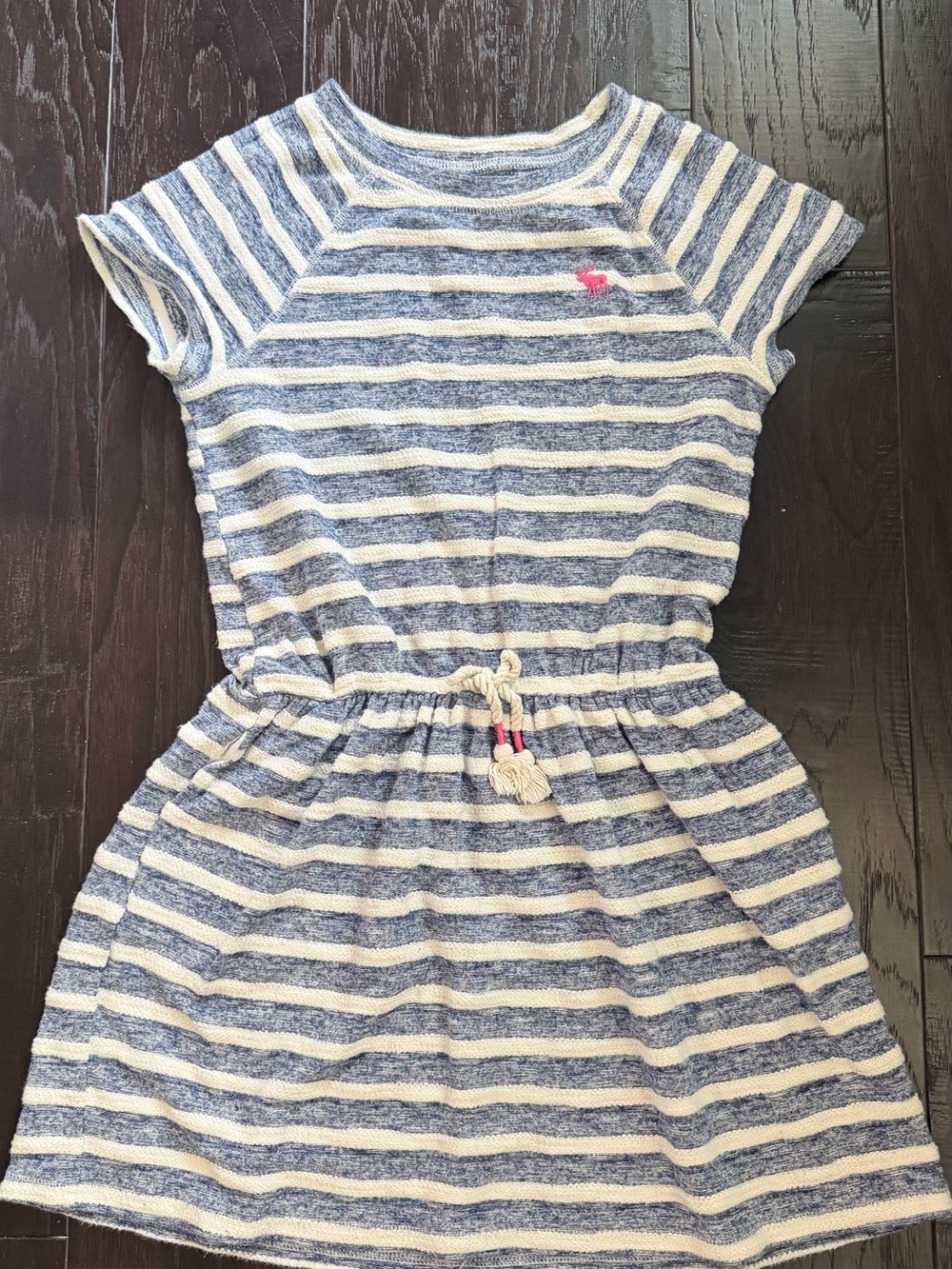 Abercrombie kids Girls Blue & White Stripe Casual Dress with Pink Logo sz 11/12